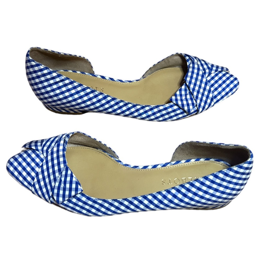 Talbot Edison D'orsay Bow Blue & White Gingham Flats 7.5 N (narrow) - Picture 2 of 6